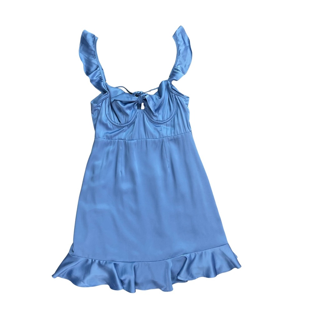 ASTR The Label Satin‎ Bustier Mini Dress Women Size M Blue Excellent Ruffle Hem